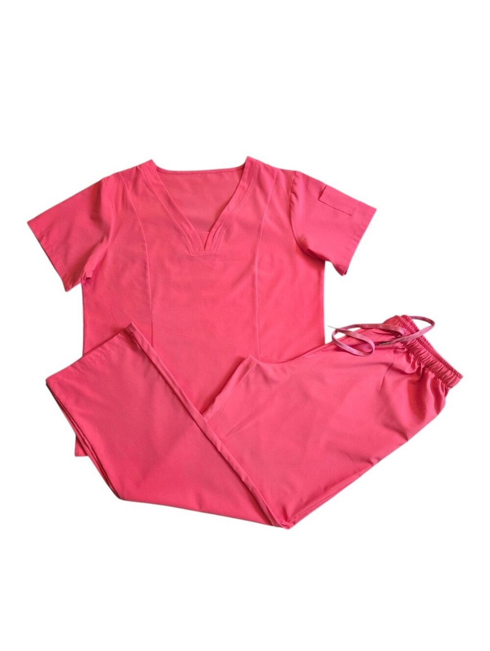 Light Orange Scrub Set Short Sleeve V-Neck Top & Drawstring Pants Size Large
